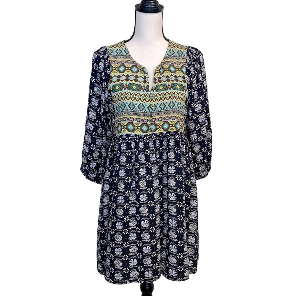 Umgee Boho Print Split Neck Dress/Tunic Size Medium